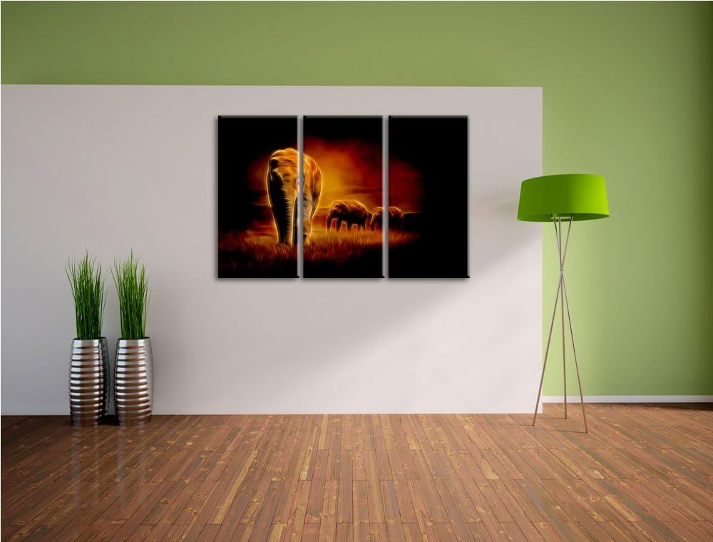 Dark Prächtige Elefanten in Steppe Spezial 3-Teiler Leinwandbild 120x80 Bild auf Leinwand, XXL riesi