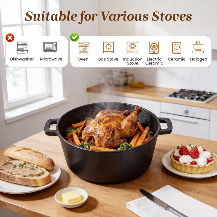 Gusseisentopf mit Gärkorb 26cm, 4.7L Brotbackset für Anfänger mit Sauerteigbackform & Zubehör, Gusse