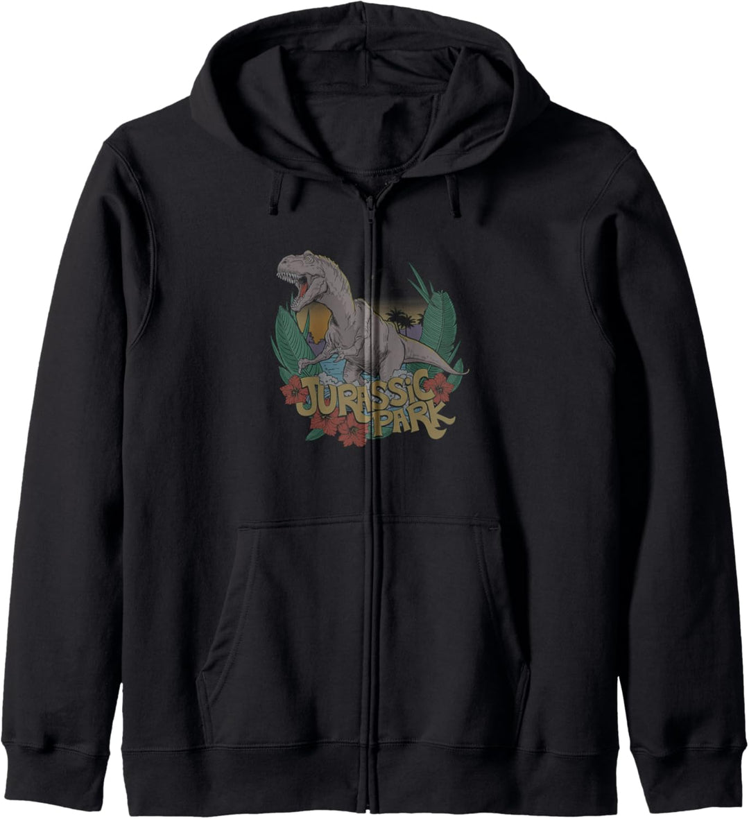 Jurassic Park T-Rex Roaring In Blooming Tropics Kapuzenjacke