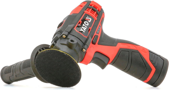 YATO Profi 12V Mini Akku Polier-Maschine mit Zusatzgriff, ø80mm Polierteller, mit 2.0 Ah Akku und La