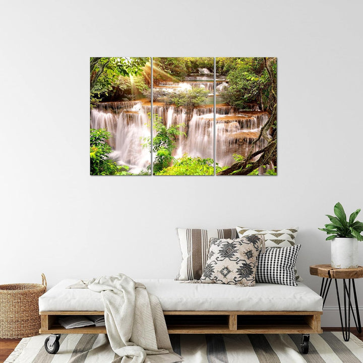Runa Art Wandbilder Wasserfall Bild XXL Wohnzimmer Schlafzimmer Bunt Natur Landschaft 120 x 80 cm 3