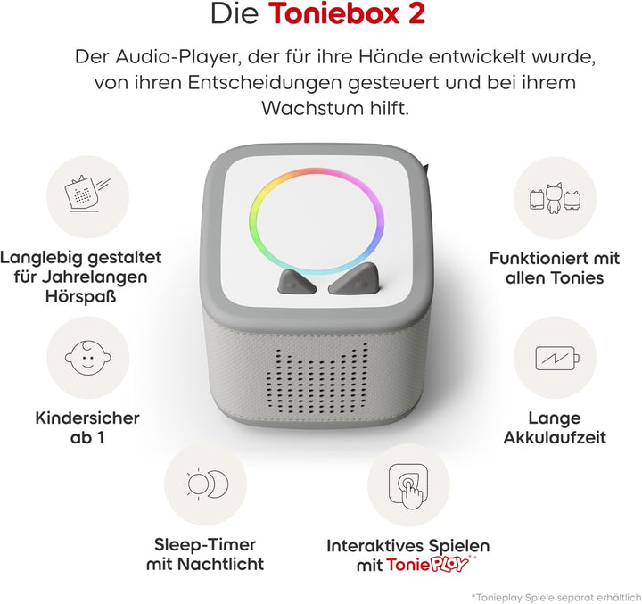 tonies Toniebox 2 Bundle Incl. My First Reise Set, Mondgrau, Audioplayer für Hörbücher, Lieder, Eins
