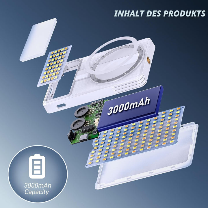 Magnetisches Selfie Licht 160 LEDs, Handy Licht kompatibel mit MagSafe & Android, 2500–9000K dimmbar