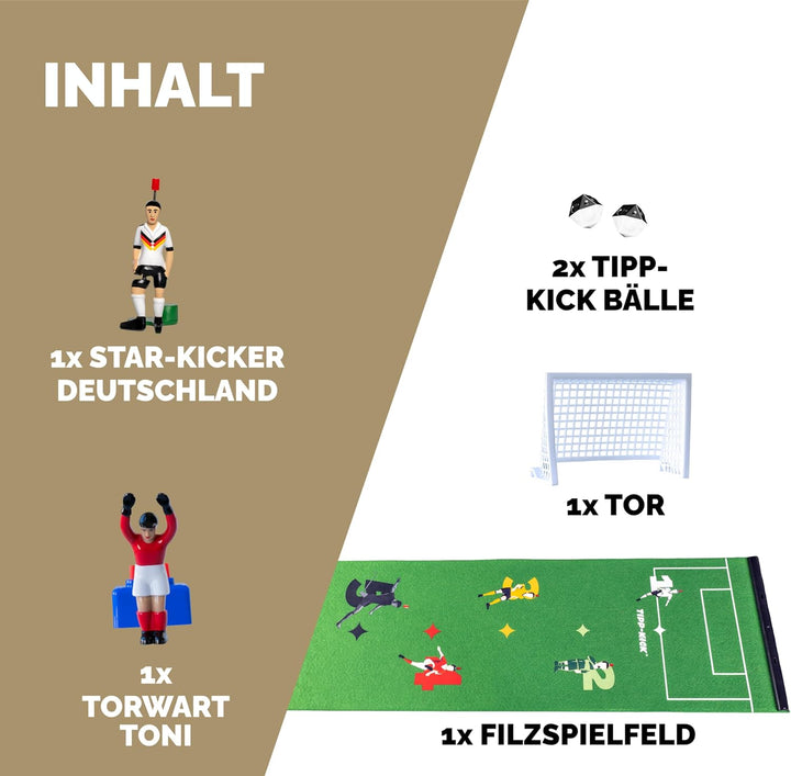 TIPP-KICK Spiel Superstar Deutschland Edition Fussball-Set mit Filz-Spielfeld (63x22cm) – Challenge