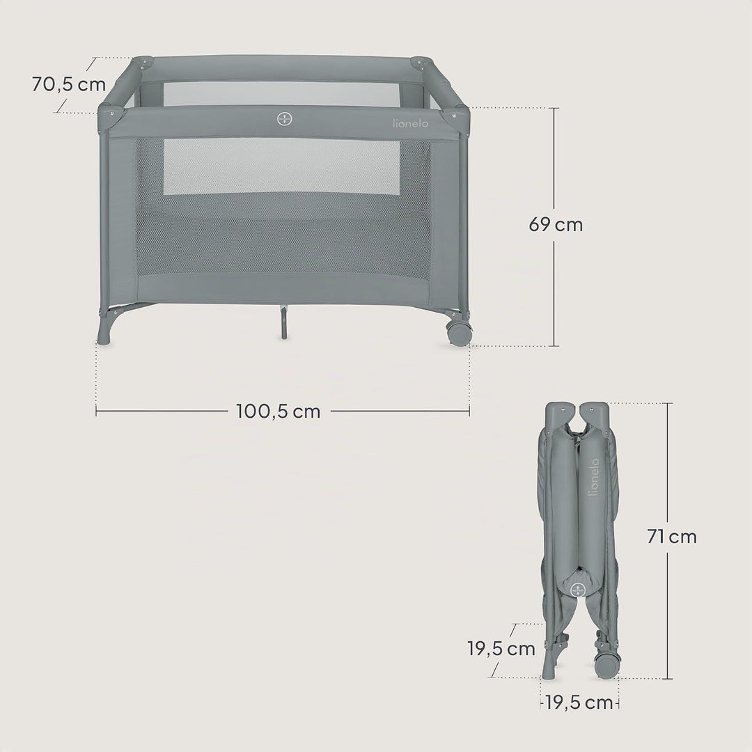 Lionelo Amelie Baby-Reisebett, ab Geburt bis 15 kg, klein, faltbar, weiche Faltmatratze, 100,5 x 70,