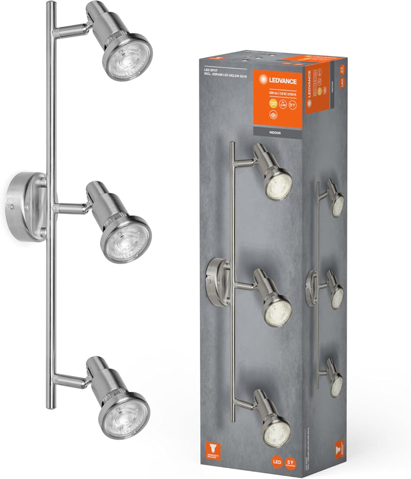 LEDVANCE LED Spotlight, 3-flammiger hochwertiger Spotstrahler aus Aluminium, geeignet für Wand und D