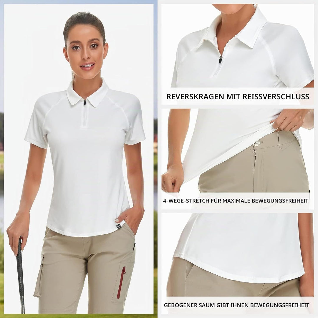 Soneven Poloshirt für Damen Kurzarm Sportshirt mit 1/4 Reissverschluss Sport Tshirts Schnelltrocknen