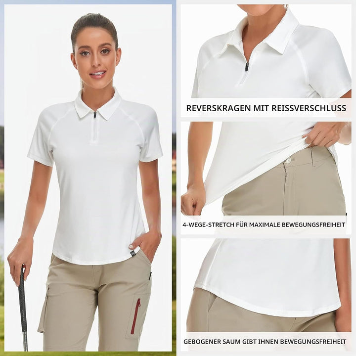 Soneven Poloshirt für Damen Kurzarm Sportshirt mit 1/4 Reissverschluss Sport Tshirts Schnelltrocknen