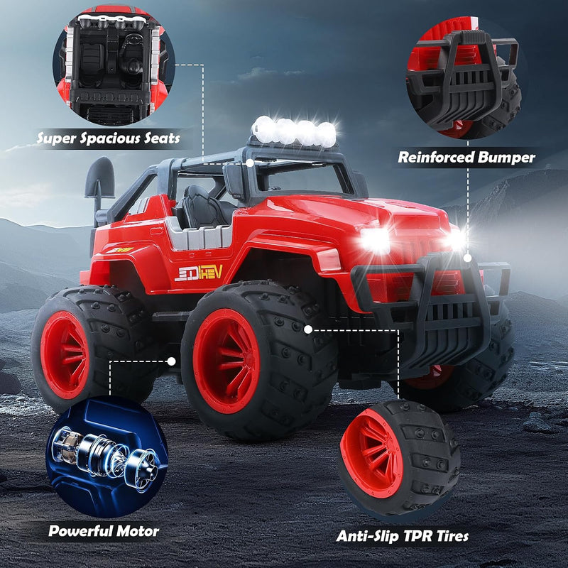 Weinsamkeit Ferngesteuertes Auto, 1/16 RC Auto Kinder All Terrain Off Road RC Monstertruck mit LED S