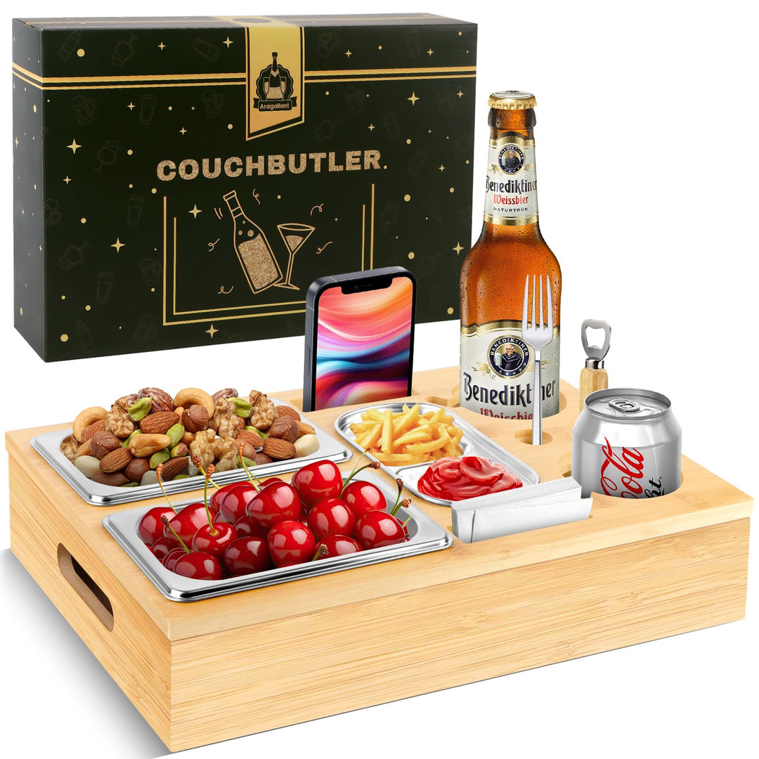 Herenear Couchbar, Snackbox Sofatablett, Couch Bar mit Geschenkbox, Snackspender mit Snackschale, Ge