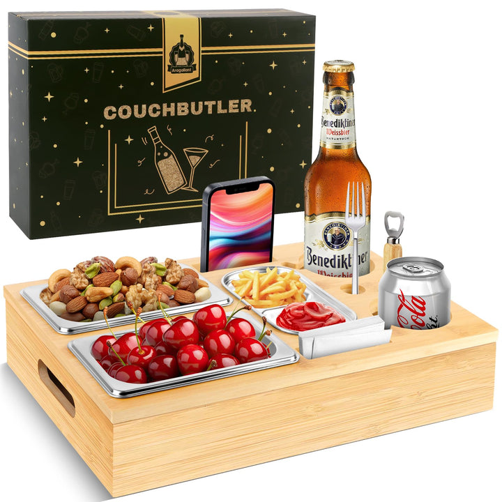 Herenear Couchbar, Snackbox Sofatablett, Couch Bar mit Geschenkbox, Snackspender mit Snackschale, Ge