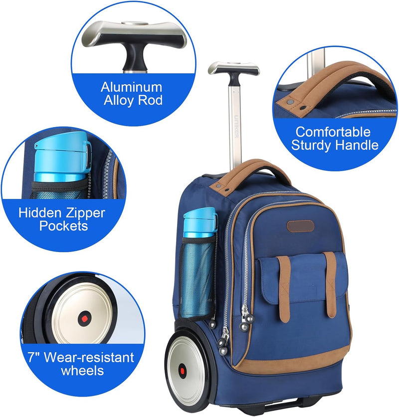 UNIKER Rolling Laptop Bag for 14 Inch Laptop,Roller Bookbag,Schoolbag with Wheels,Briefcase on Wheel