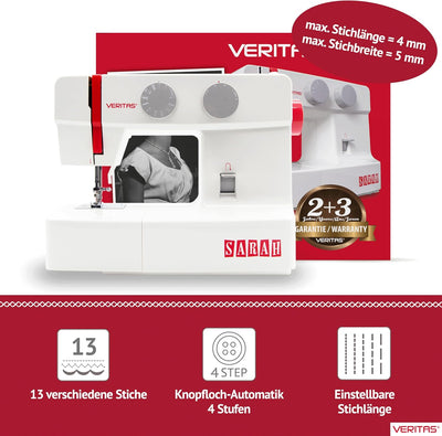 VERITAS Sarah - Mechanische Nähmaschine für Näh-Anfänger & Einsteiger mit 13 Stichprogrammen, Freiar