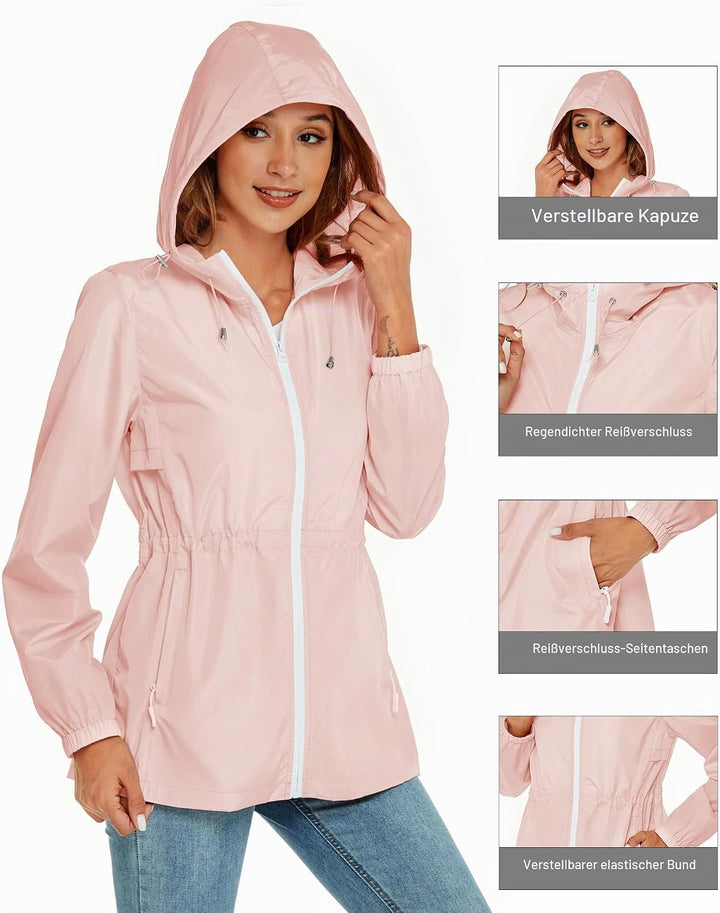 Rapbin Regenjacke Damen Wasserdicht Atmungsaktiv Leicht Outdoorjacke Windbreaker Packbare Regenmante