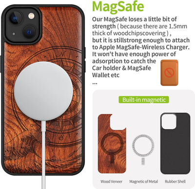 Carveit Handyhülle für iPhone 14 Plus Holz Cover kompatibel mit MagSafe Massivholz für Apple 14 Plus