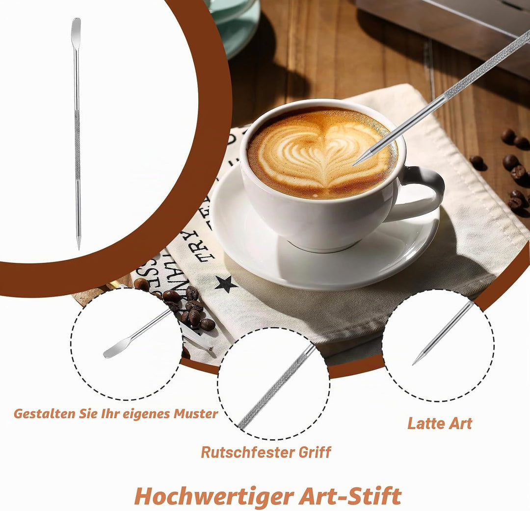Kaffee Tamper 51mm Set Edelstahl, Espresso Zubehör mit 350ml Milchkännchen | Espresso Zubehör Set •
