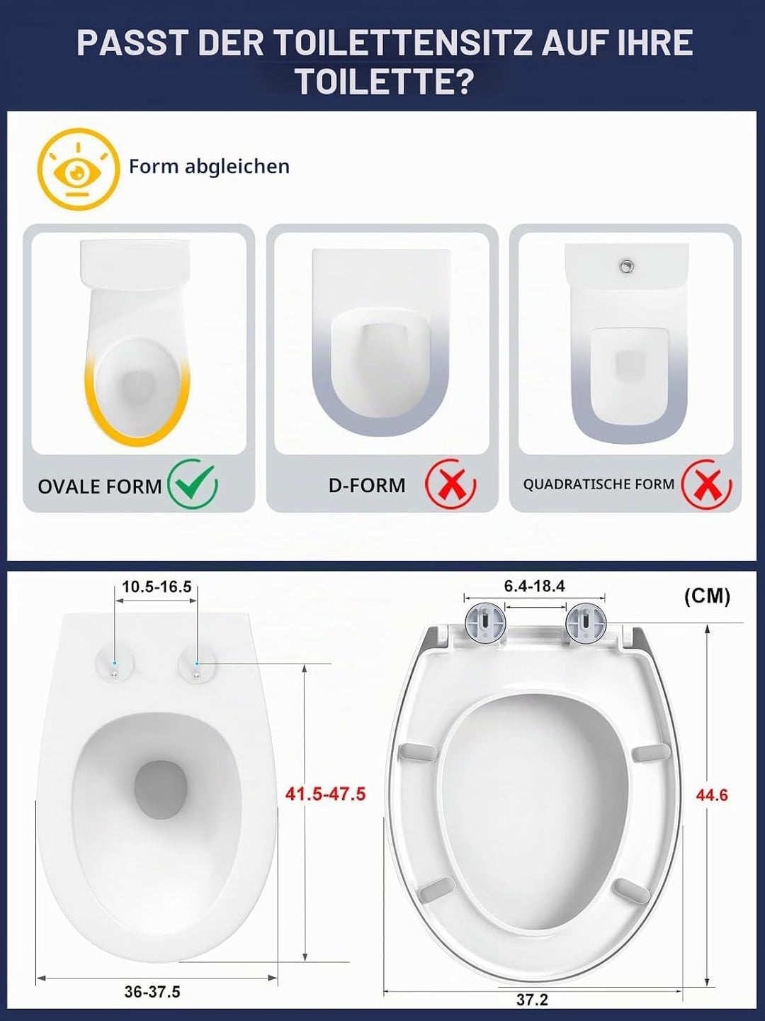 YEAUPE PRO Toilettendeckel mit Absenkautomatik O-Form– WC Sitz aus hochwertigem PP mit Schnellversch
