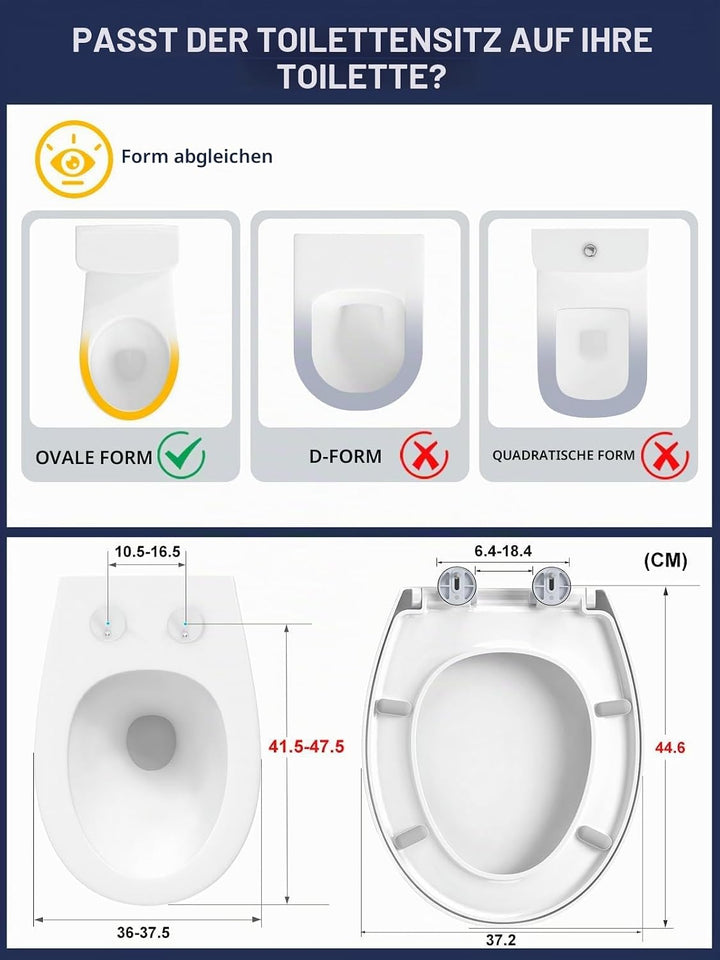 YEAUPE PRO Toilettendeckel mit Absenkautomatik O-Form– WC Sitz aus hochwertigem PP mit Schnellversch