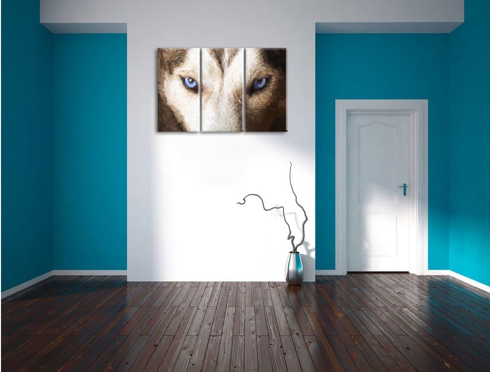 Pixxprint Husky mit eisblauen Augen als Leinwandbild/Grösse: 3 Teilig (120x80) cm/Wandbild/Kunstdruc