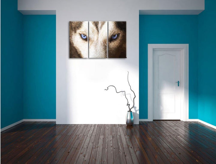 Pixxprint Husky mit eisblauen Augen als Leinwandbild/Grösse: 3 Teilig (120x80) cm/Wandbild/Kunstdruc