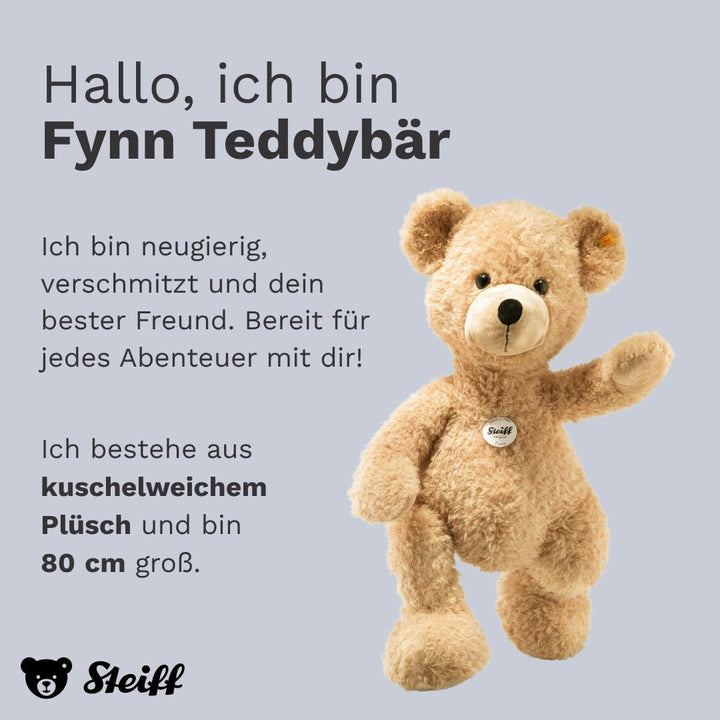 Steiff Fynn Teddybär - 80 cm - Kuscheltier für Kinder - weich & waschbar - beige (111389), Beige