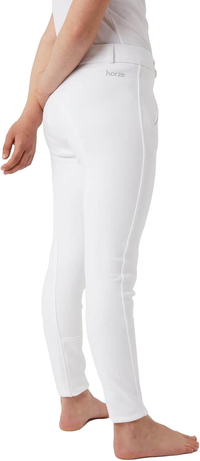 HORZE Kinder Reithose Active, Vollbesatz Reithose Mädchen mit Silikon 8 Weiss, Weiss 8