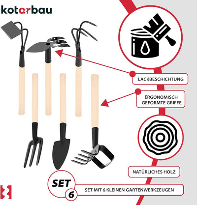 KOTARBAU® Gartenwerkzeug Satz 6tlg. Mini Gärtnerwerkzeug Forke Grubber Rechen Hacken Spaten Doppelha