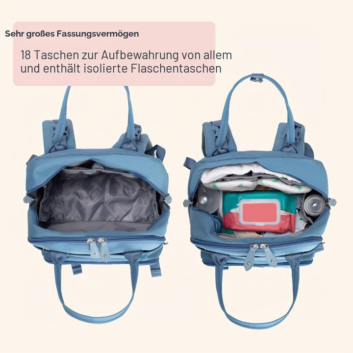 BabbleRoo Wickeltasche Rucksack – Grosse Kapazität, 17 Taschen, Wasserabweisend – mit Wickelauflage,