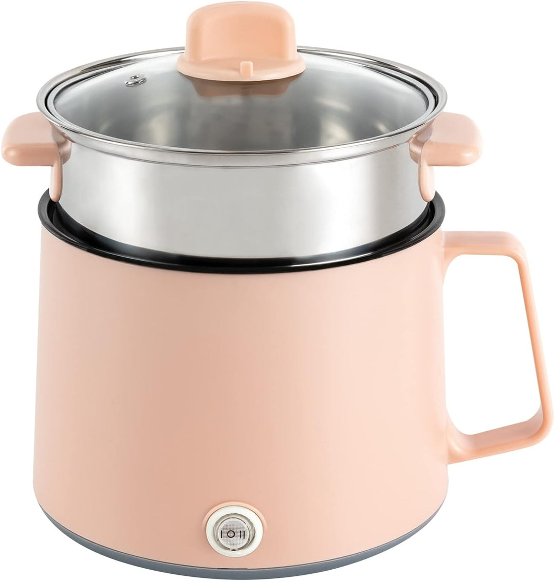 WEIGR Kochtopf Elektrischer, 600W Hot Pot Ramen Cooker, Antihaft Cooking Pot mit Dämpfkorb, tragbare