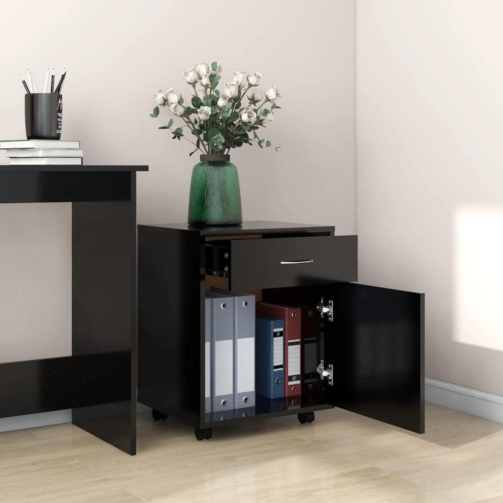 Rollcontainer mit 1 Tür und 1 Schublade, Rollschrank Rollwagen Schubladencontainer Bürocontainer Bür