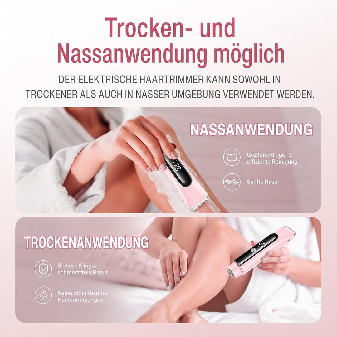 Rasierer Damen, 2-in-1 Intimrasierer für Frauen, Rasierer Damen Elektrisch mit LED Display, IPX7 Was