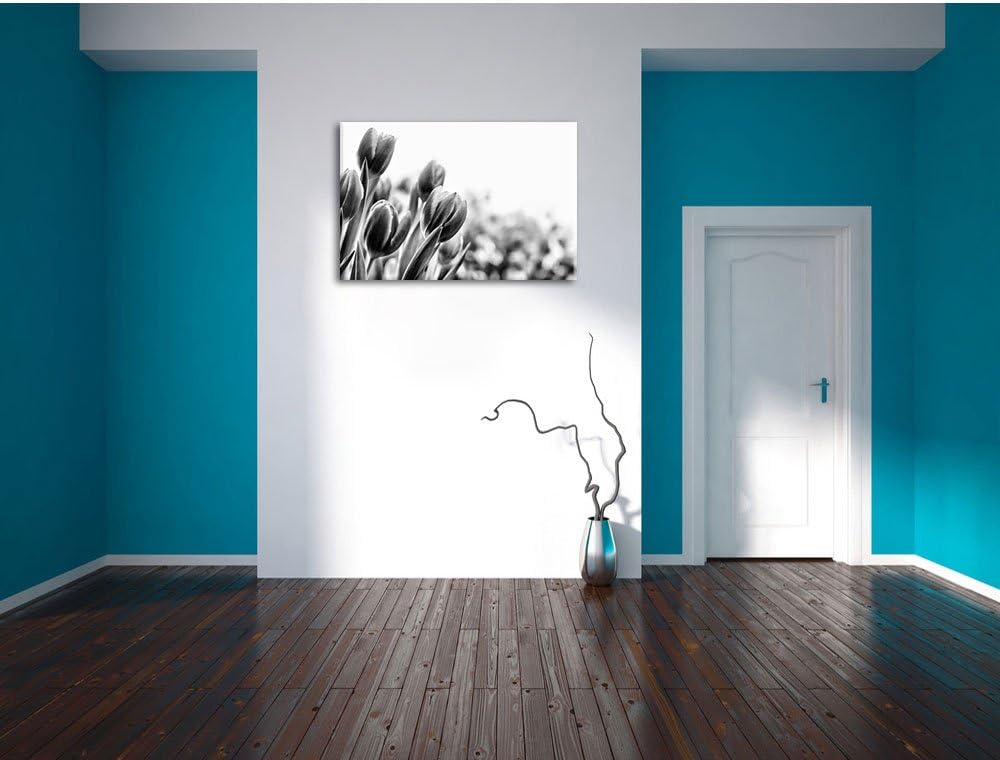 Pixxprint Bunte Tulpenwiese als Leinwandbild | Grösse: 100x70 cm | Wandbild | Kunstdruck | fertig be