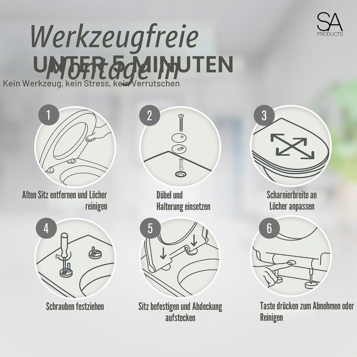 SA Products Toilettensitz mit Absenkautomatik – Universeller Ovaler Toilettensitz mit Softclose &amp; Sc