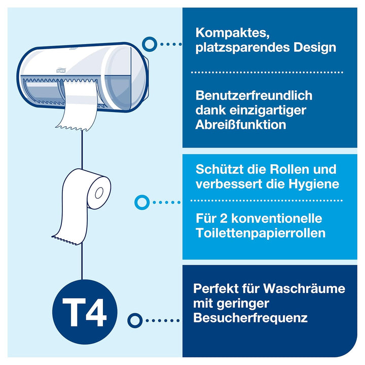 Tork 557000 Spender für Kleinrollen Toilettenpapier T4 in Weiss / Hygienischer Papierspender für Toi