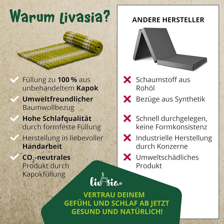 livasia Rollmatte Rollmatratze L-200x110x4,5cm, Gästebett Gästematratze 1 Person, Reisebett Kofferra