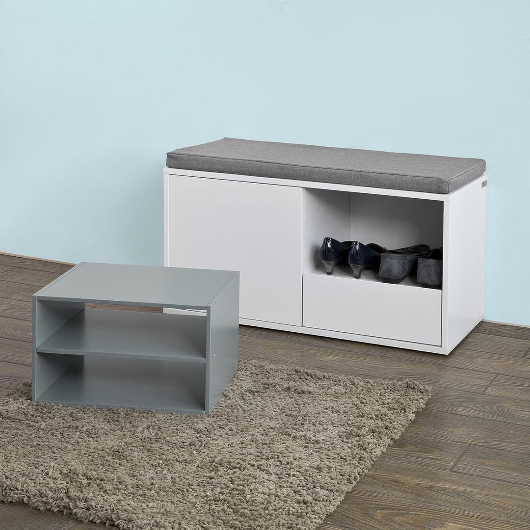SoBuy FSR37-W Sitzbank mit Sitzkissen Schuhschrank Garderobenbank Bettbank weiss BHT ca: 80x46x35cm