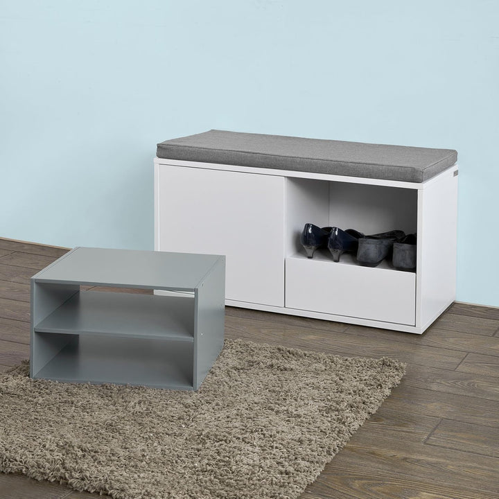 SoBuy FSR37-W Sitzbank mit Sitzkissen Schuhschrank Garderobenbank Bettbank weiss BHT ca: 80x46x35cm