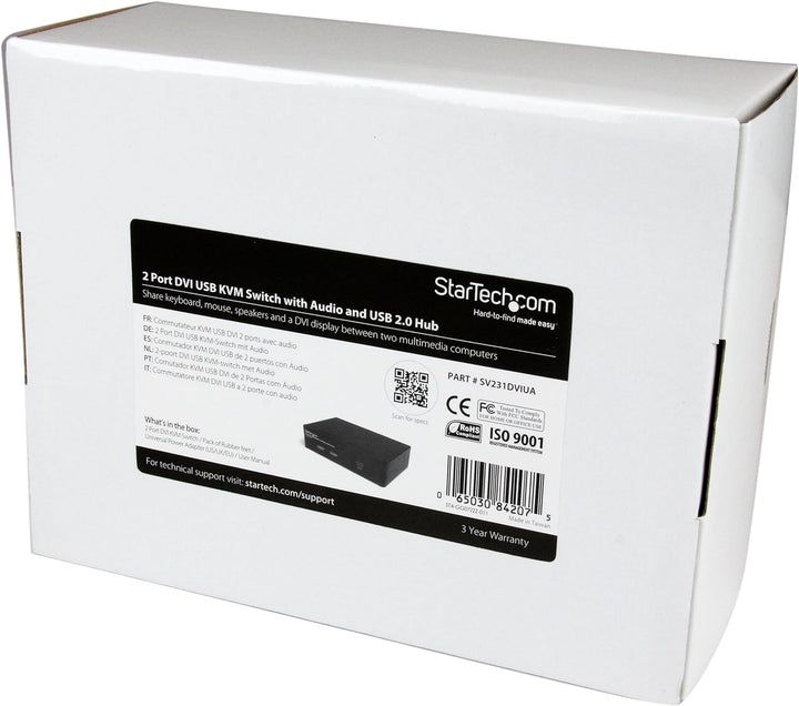 StarTech.com 2 Port DVI USB KVM Switch mit Audio und USB 2.0 Hub - 2-fach Dual DVI-I USB Umschalter,