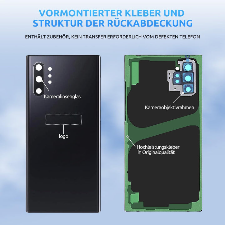 Eonpam Akkudeckel für Samsung Galaxy Note 10+ Plus N975 Rückseite Glas Original Backcover Back Glas