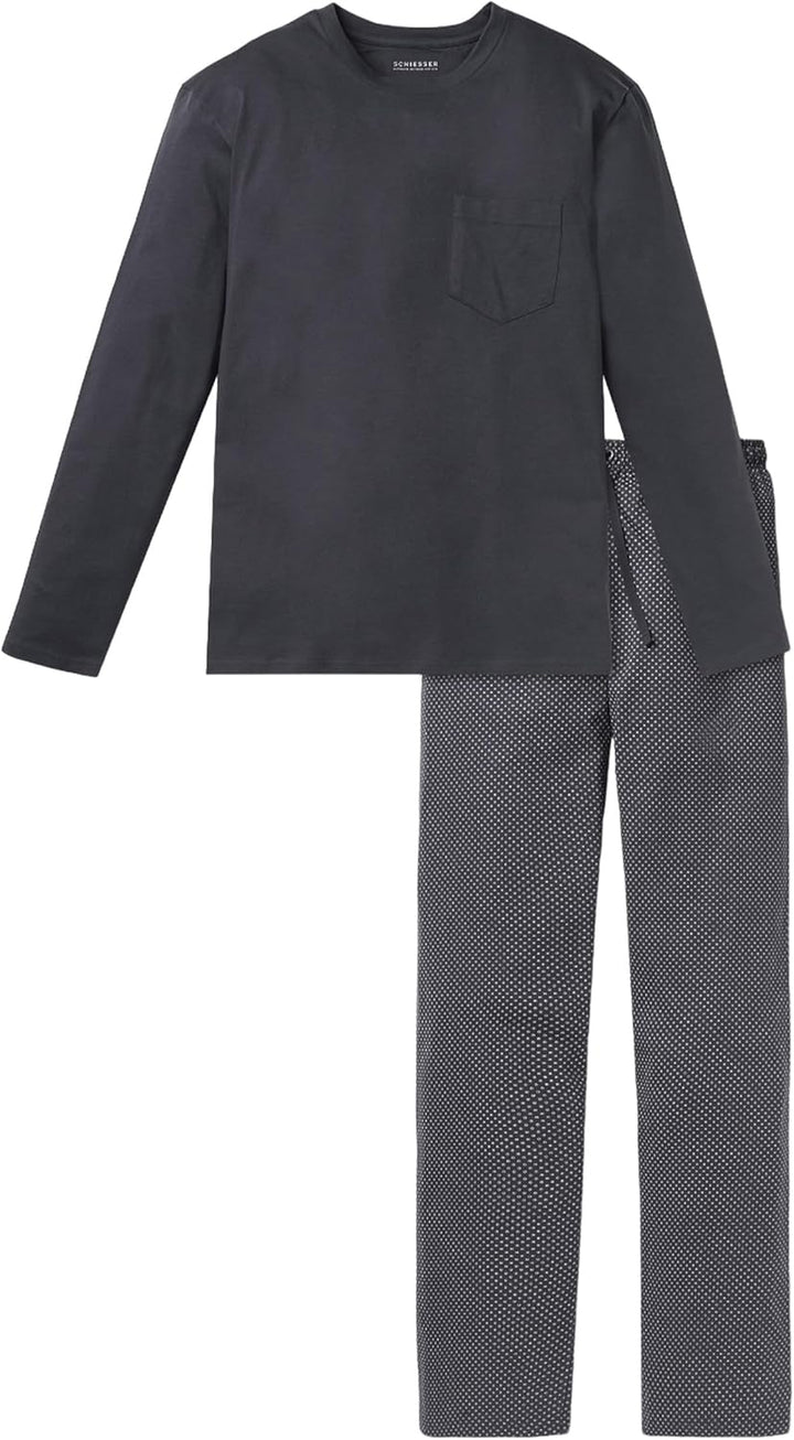 Schiesser Herren Langer Schlafanzug Pyjama Lang - 159633 106 Anthrazit_159633, 106 Anthrazit_159633