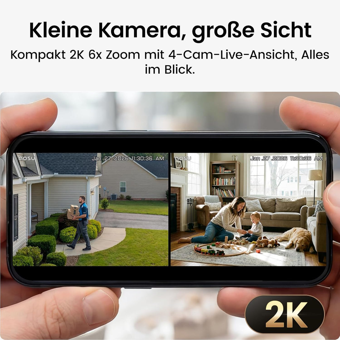 aosu 2K Überwachungskamera Aussen Akku 2er-Kit mit Aosubase 2.0 ohne ABO 32GB Lokal Speicher Kabello