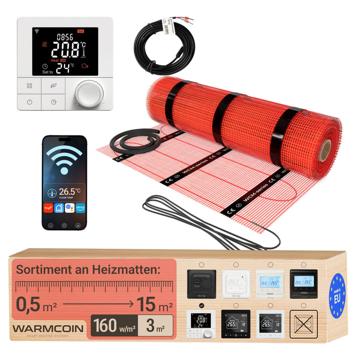 Elektrische Fussbodenheizung Paket 160 W/m² – Fliesen, Laminat &amp; Vinyl – 3,0 m² – W40 WLAN-Thermosta