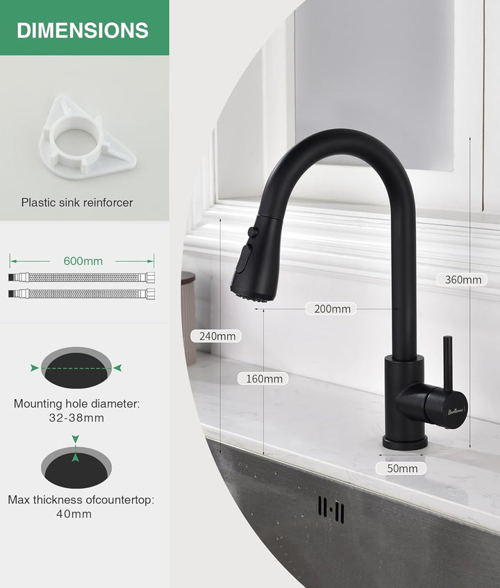 Wasserhahn Küche Ausziehbar,Hochdruck Küchenarmatur mit Herausziehbarer Brause Mischbatterie Küche m