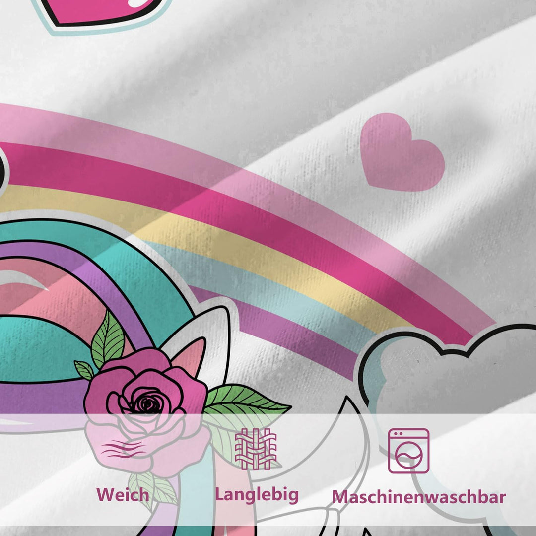 DJDEA Cartoon Bettwäsche 135 x 200 cm Kinder Weich Mikrofaser, Regenbogen Einhorn Motiv Bettwäsche-S