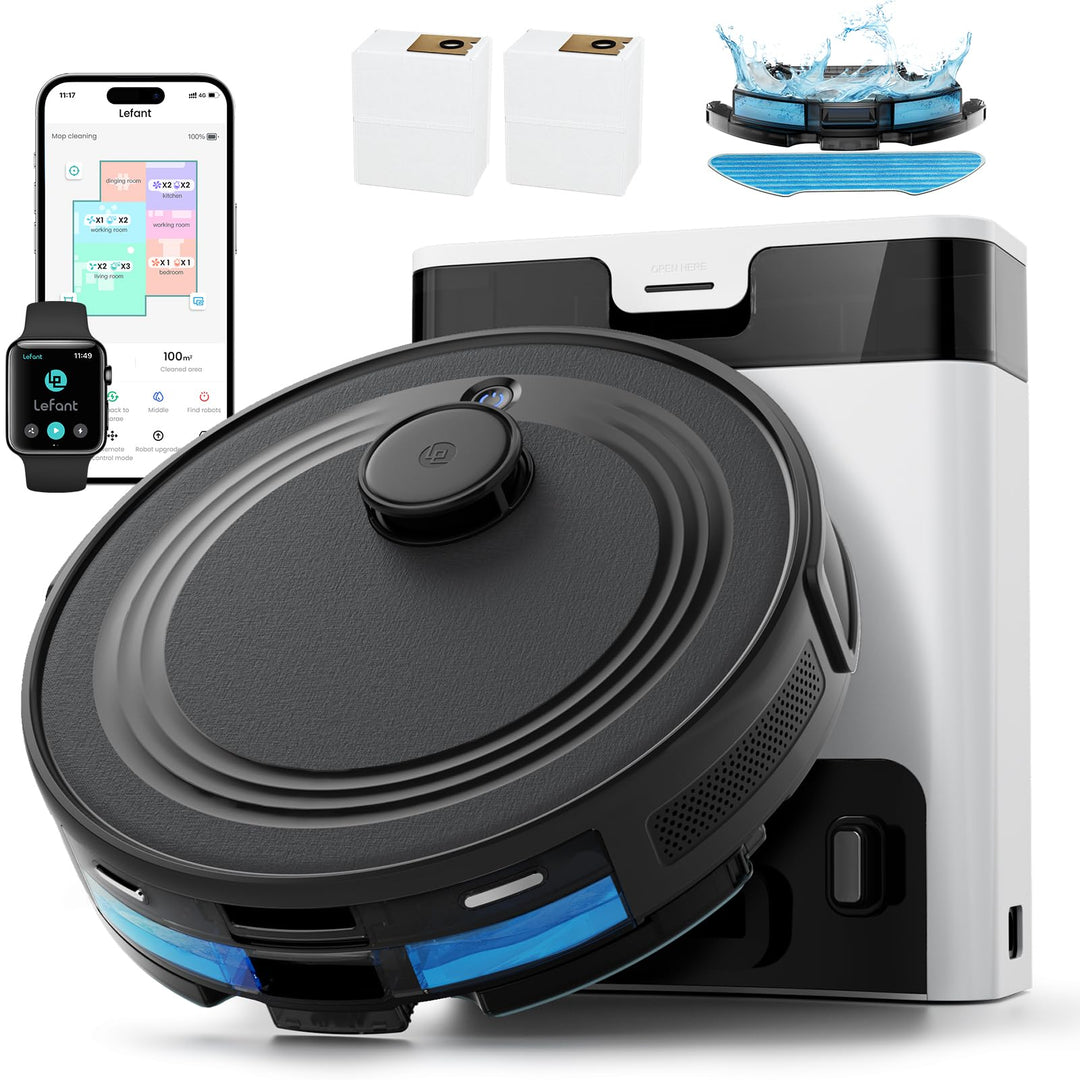 LEFANT M2Pro Staubsaugerroboter, 5500Pa Saugroboter mit Wischfunktion mit Auto Staubabsaugung, Staub