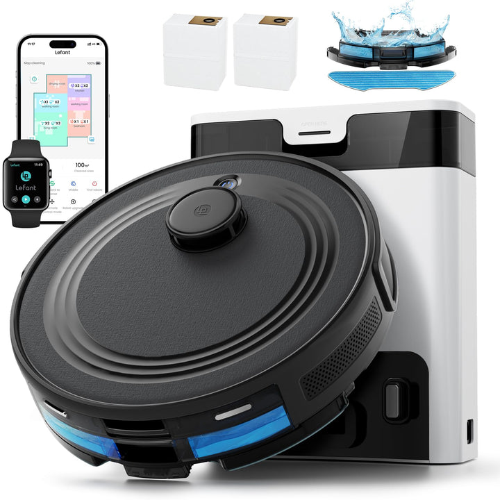 LEFANT M2Pro Staubsaugerroboter, 5500Pa Saugroboter mit Wischfunktion mit Auto Staubabsaugung, Staub