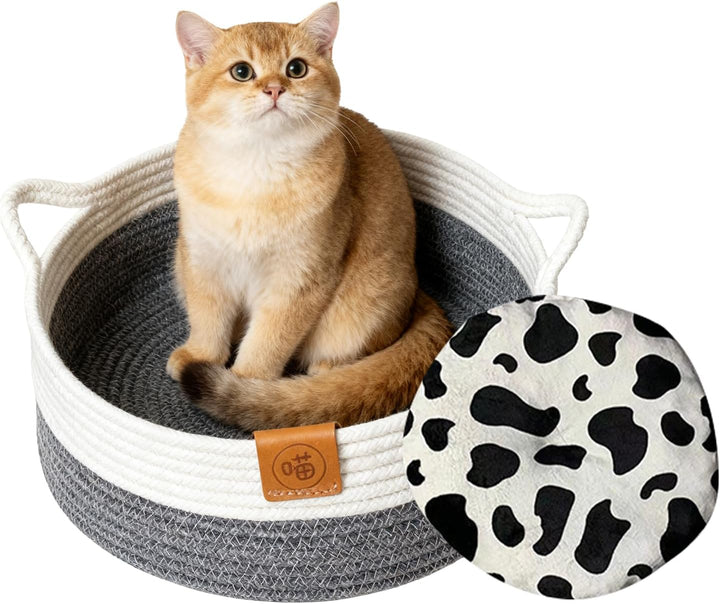 Generisch Rundes Katzenbett,Baumwollseil zubehör Mit Matte,Schlafbett Und Runder Katzenkorb - für In