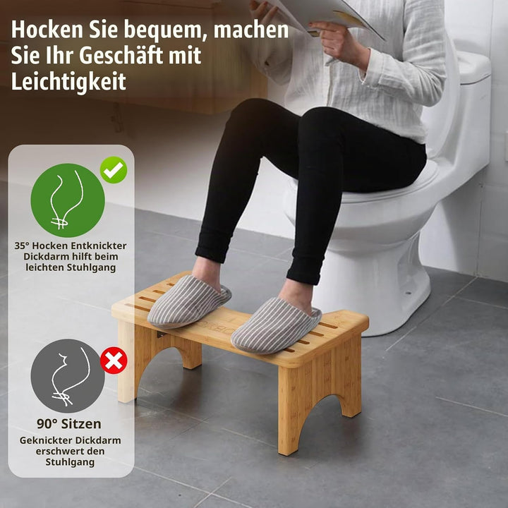 Bambus Toilettenhocker für Erwachsene, Klohocker, Ergonomischer WC-Hocker zur Förderung der Darmgesu
