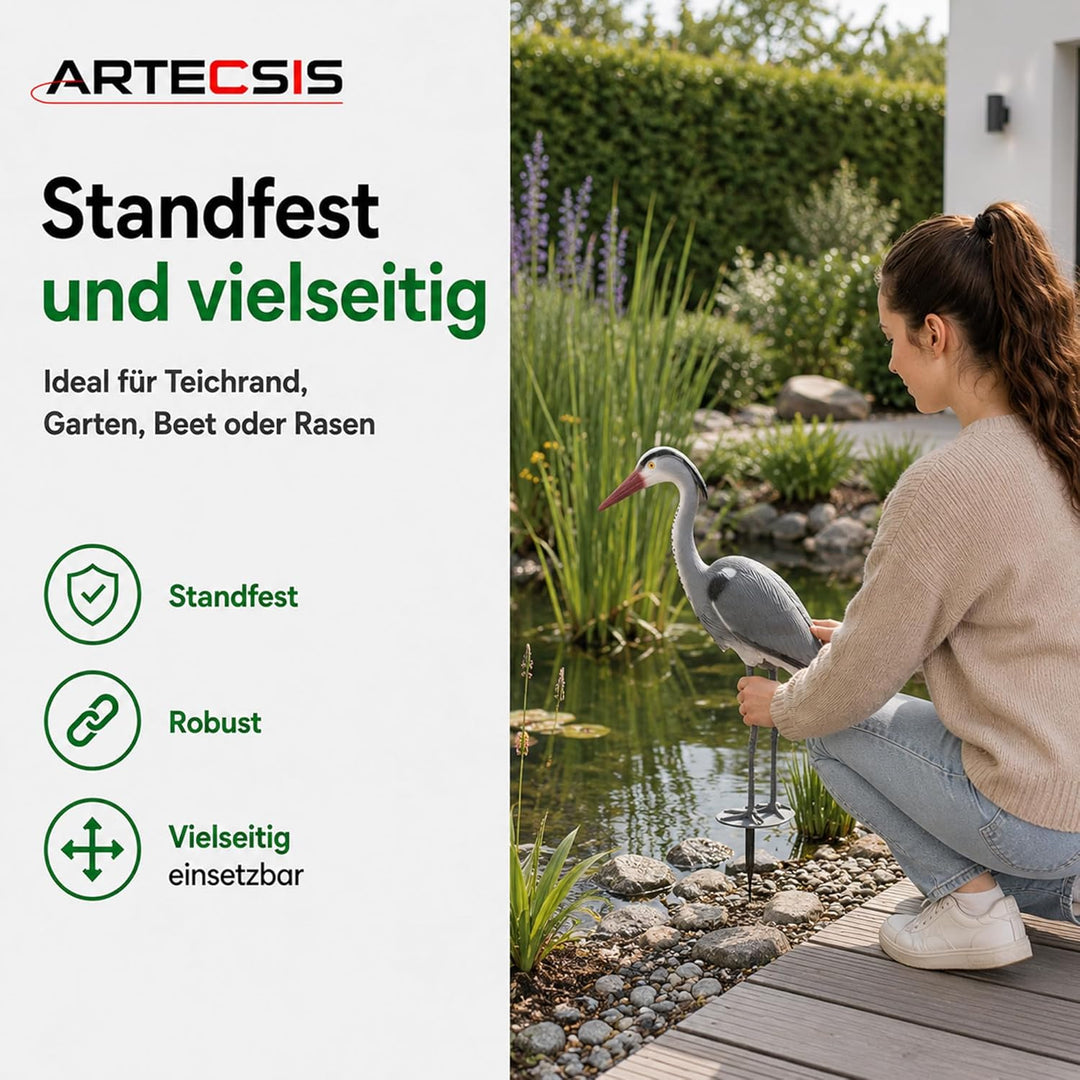 ARTECSIS® 2 x Kunststoff-Fischreiher Attrappe (70 cm) mit Erdspiess aus Kunststoff - Gartenteich Rei