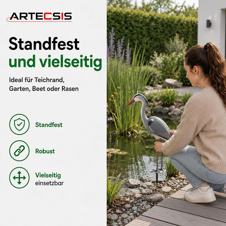 ARTECSIS® 2 x Kunststoff-Fischreiher Attrappe (70 cm) mit Erdspiess aus Kunststoff - Gartenteich Rei